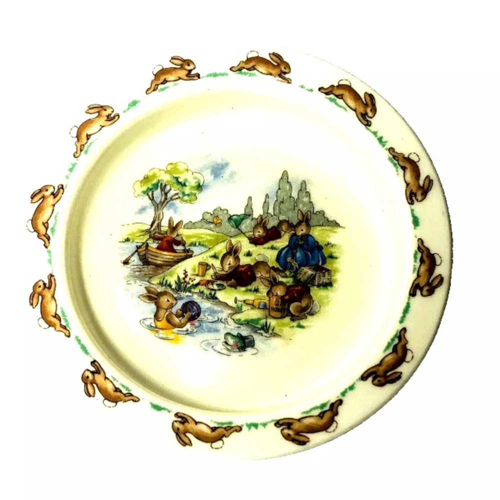 Royal Doulton Bunnykins At The Lake English Bone China Bowl Easter Vintage